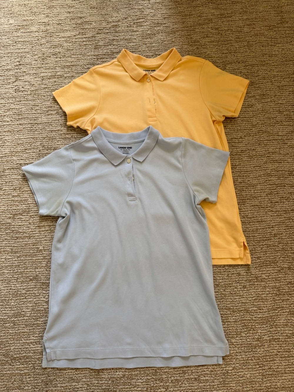 Bundle of 2 Lands’End Girls XL Short Sleeved Light Blue/Yellow Polo Shirts